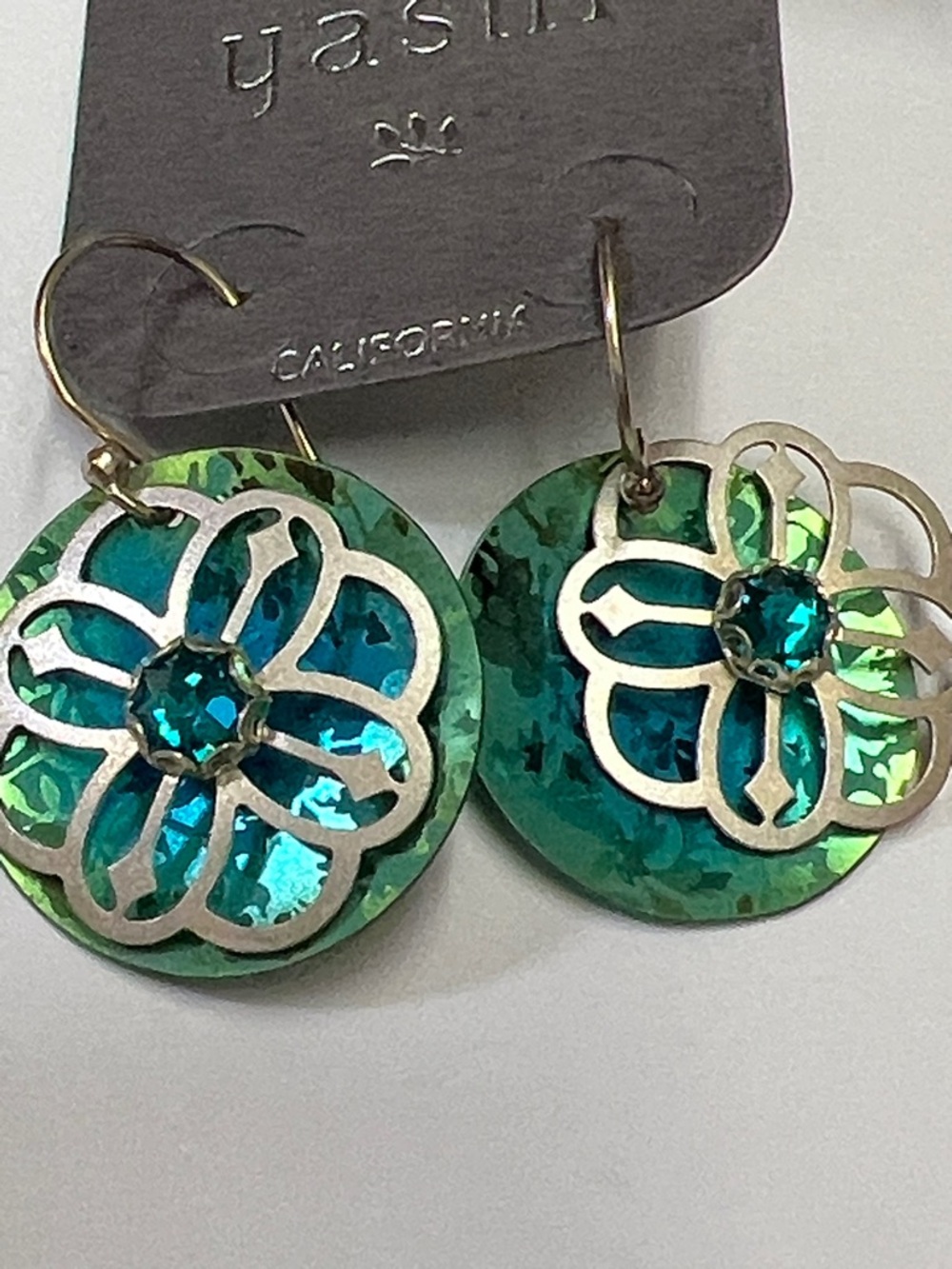 Holly Yashi Green Iridescent Floral Drop Earrings - Picture 2 of 5